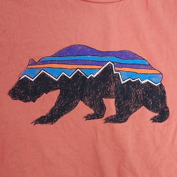 Patagonia Shirt Men's Medium Fitz Roy Bear Short Sleeve Tee Orange - Picture 4 of 5